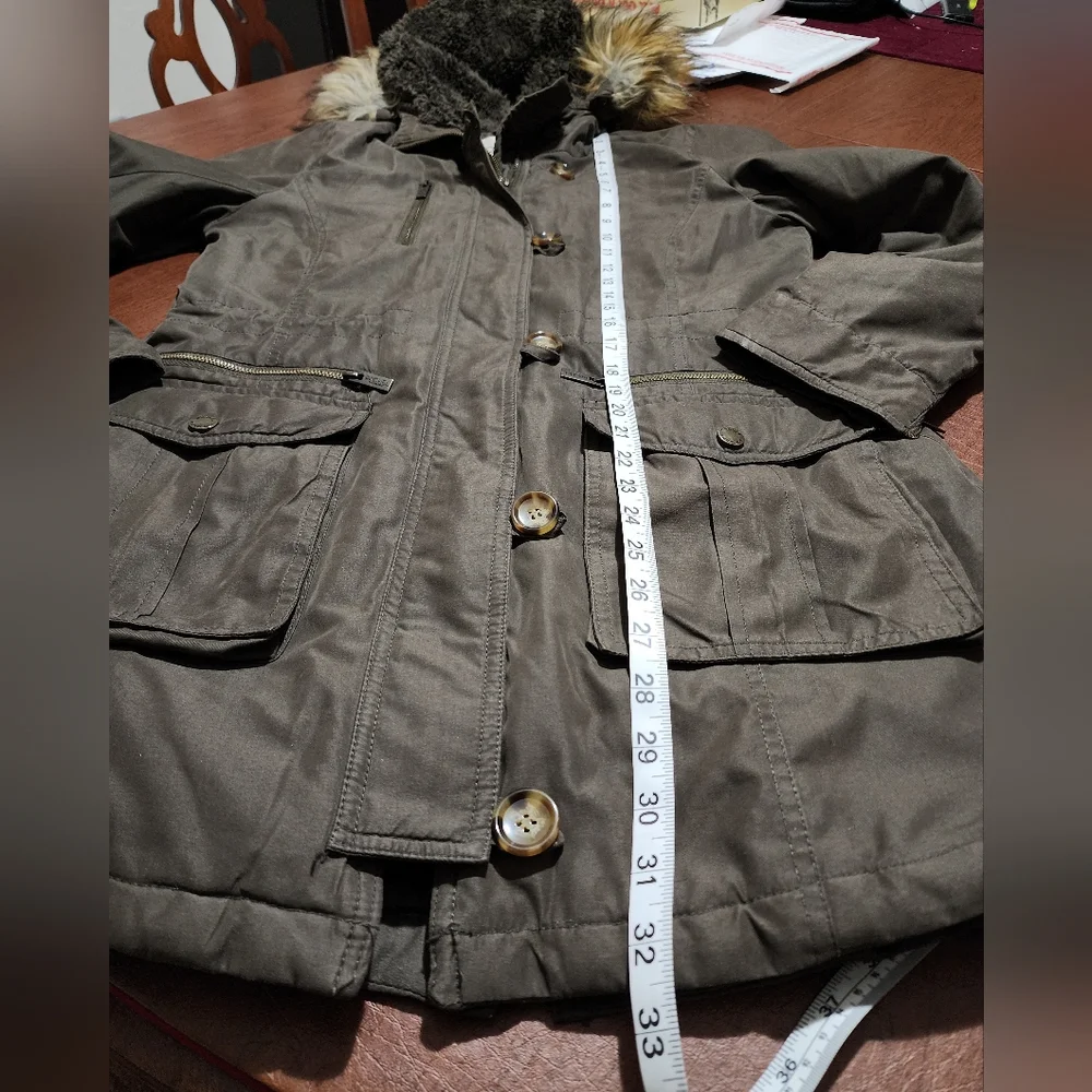 RACHEL Rachel Roy Olive Utility Jacket with Faux Fur Hood - Picture 4 of 13